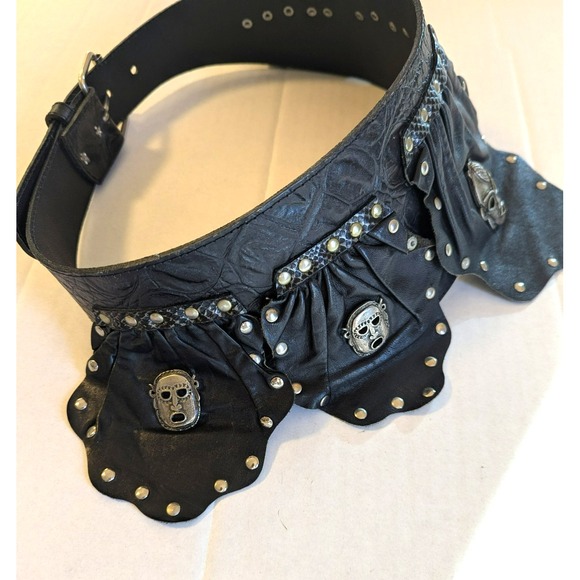 Vintage Esperanza Leather Belt SM Silver Tone Metal Aztec Faces Boho Festival - Picture 7 of 9